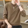 Camiseta versátil de manga larga holgada de moda para otoño e invierno para hombre, sudadera básica casual jacquard personalizada para jóvenes
