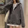 2026 Nueva Popular Chaqueta de Invierno/Otoño con Cremallera Forrada de Polar Holgada con Capucha Oversize Gruesa Estilo Perezoso para Mujer