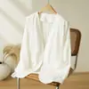 Blazer de Lino para Mujer 2026 Principios de Otoño Nuevo Artístico Retro Holgado Cuello en V Sencillo Sin Botones Top