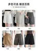 Shorts Feminino de Verão Cinza Finos Casuais Largos Emagrecedores de Perna Larga com Efeito Drapeado, Shorts de Cinco Pontos Estilo Petite Old Money
