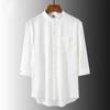 Camisa Masculina de Linho Cor Sólida Solta Tamanho Grande Gola Sete Mangas Verão Fina Respirável Manga Curta para Meia-idade e Idosos
