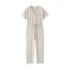 Atacado de Roupas Femininas Transfronteiriças Calças Cropped Estilo Europeu e Americano 2026 Macacão Casual Solto de Verão com Decote V e Bolso com Amarração