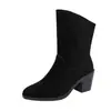 Botines Cálidos de Terciopelo Flocado con Tacón Medio 2026 Invierno Nuevos Transfronterizos Tallas Grandes Tacón Grueso Slip-On Botas Martin Europeas Americanas