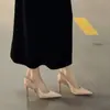 Zapatos de tacón alto para commuting, zapatos de una sola pieza para mujer, con pedrería, moda, tacón fino, punta cerrada, sin talón, punta fina francesa, temperamento, versátiles