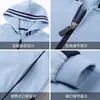 Uniforme de Baseball com Capuz Azul Claro Cinza para Alunos do Ensino Fundamental e Médio Uniforme Escolar Jaqueta Esportiva Estilo Preppy Britânico para Meninos e Meninas Primavera e Outono