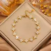 Suministro Exclusivo Transfronterizo de Pulseras de Acero Inoxidable con Diamantes Completos para Niñas para Usar en Capas, Pulseras de Trébol de Cuatro Hojas, Ajustables, Venta al por Mayor de Fábrica