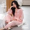 Pijama de Algodón Puro de Manga Larga para Mujer para Primavera y Otoño con Almohadillas en el Pecho, Conjunto de Ropa para el Hogar de Algodón Casual de Talla Grande para Mujer de Otoño