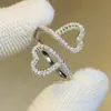 Anillo Abierto en Forma de Corazón Estilo Coreano Femenino Huitan Microincrustado con Circonita Anillo de Moda Anillo Dulce y Lindo
