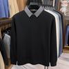 Suéter Falso de Duas Peças com Gola de Tricô Waffle para Homens, Estilo Outono e Inverno, Lã Integrada, Quente, Engrossado, Camada Base de Tricô