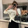 Elegante suéter de gola redonda para mulheres, nova coleção outono/inverno 2025, blusa de tricô estilo coreano com mangas compridas e design vazado