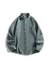Camisa de otoño para hombre con cuello alto y manga larga, color liso, corte holgado, casual, simple, versátil, estilo ropa de trabajo japonesa