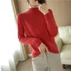 Camiseta básica de punto de algodón de cuello medio transfronteriza para mujer, nuevo suéter de algodón de manga larga talla grande de otoño e invierno para mujer