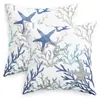 Fronha de Almofada de Coral Estrela-do-Mar Azul Transfronteiriça Capa de Almofada Decorativa para Sofá de Casa Sala de Estar Suportes para Almofada de Cama Personalização