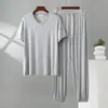 Estilo Nuevo de Verano, Cuello en V, Modal, Hombres, Manga Corta, Pantalones Largos, Delgados, Holgados, Tallas Grandes, Deportivos, Casuales, Pantalones Jogger, Conjunto de Dos Piezas