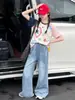 Conjunto de Verano para Niñas 2026 Nuevo Elegante Conjunto de Dos Piezas de Camiseta de Manga Corta y Pantalones de Mezclilla para Niñas Mayores, Delgado de Verano