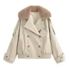 Otoño e Invierno 2025 Nueva Moda Callejera Europea y Americana para Mujer Chaqueta Cortavientos con Cuello de Piel W09 11620