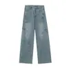 Jeans de Trabajo de Pierna Ancha de Cintura Media Pierna Ancha de Verano Europeo y Americano Transfronterizos Aspecto Adelgazante Holgado Ajustado Cruzado 3991028