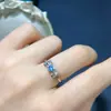 Anillo de Topacio Azul Natural Estilo Lazo con Diseño Tridimensional, Anillo Vintage para Mujer, Dulce y Ajustable, Envío Directo de Una Pieza