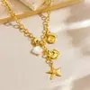 Moda Europea y Americana Estilo Marino Colgante Estrella de Mar Cola de Pez Caracola Cadena de Acero Inoxidable Chapada en Oro Joyería Collar