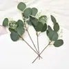 Flores artificiales, hojas de eucalipto artificiales, tallos cortos, ramas de dólar de plata, plantas verdes, ramos, decoraciones de boda, eucalipto artificial