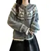 Abrigo Suéter de Punto Fair Isle Retro para Mujer 2026 Estilo Coreano Holgado Cardigan de Punto Color Block