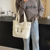 Bolso de Mano de Moda de Gran Capacidad Primavera y Verano 2024 Nuevo Bolso Cubo Coreano de Lona con Cremallera y Multibolsillos Bolso Simple para Mujer