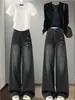 Jeans de pierna ancha bordados retro de estilo americano de moda para mujer, colección otoño/invierno 2026, de cintura alta, corte holgado, con un diseño fluido de pierna recta