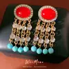 Pendientes Vintage de Plata con Borlas Ovaladas de Resina e Incrustaciones de Diamante, Pendientes de Lujo Ligero de Gama Alta, Exquisitos Accesorios para Orejas