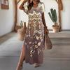 Vestido largo de verano con estampado de moda, cuello en V, abertura y manga corta, talla grande, para exportación europea y americana, Amazon 2024
