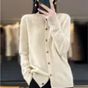 Suéter de Lana Listo para Usar de Una Línea Cárdigan de Punto para Mujer Suéter Adelgazante Abrigo Otoño e Invierno Base Cuello Redondo Manga Larga Top Holgado
