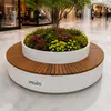 Combinación de maceta redonda para flores y maceta para árboles con asientos para paisajismo interior en centros comerciales, jardineras para plazas y parques, asientos junto a árboles, jardineras con plantas verdes