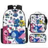 2024 Nueva Mochila Escolar de Stitch Set de Tres Piezas de Stitch Mochila con Dibujos Animados Impresos para Estudiante de Primaria Bolso de Hombro Estuche para Lápices traje