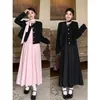 Tamanho Plus Preto Trufa Estilo Coreano Estilo Coco Chanel Jaqueta Temperamento Gentil Estilo Menina Rica Top de Outono Gola Halter Cintura Marcada Saia Longa Feminina