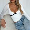 Di Yun Amazon 2026 Primavera/Verano Transfronterizo Europeo y Americano Y2K Sexy Encaje Profundo V Patchwork Bm Camisa de Manga Larga Ropa para Mujer