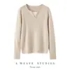 Suéter Feminino Outono/Inverno 100% Caxemira Gola Redonda Canelado Falso Duas Peças Emagrecedor Bloco de Cores Tricô Camada Base