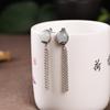 Pendientes vintage de plata S925 de Golden Deer King para mujer, con incrustaciones de peonía étnica de moda, pendientes de borla roja del sur de jade hetiano