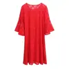 Vestido de renda com manga sino 1976 elegante para o trabalho estilo coreano manga sino larga para mulheres plus size 300kg roupas femininas plus size