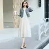 Conjunto de vestido de estilo dulce, fresco y juvenil para principios de otoño, hecho a medida, diseño de retazos, elegante y adelgazante, de longitud media