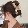 Accesorio para el cabello de pinza de tiburón marrón, de bajo volumen, esponjoso, para peinado semi-recogido, pinza grande de oso para el cabello, pinza de garra con orejas de gato y borla elegante para mujer