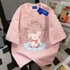 Camiseta Casual de Manga Corta de Algodón Puro para Mujer con Estampado de Cachorro y Lazo Divertido, Colección Primavera/Verano 2026, Top Resistente Estilo Ins