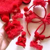 C02 diadema de lazo rojo luminoso de Año Nuevo para niños niña decoración festiva de Año Nuevo para padres e hijos sombrero tridimensional de pompón de piel