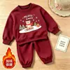 Conjunto infantil com forro de fleece, estilo coreano, outono/inverno, blusa de gola redonda, novo design de desenho animado, moletom e calça legging para bebês, conjunto estiloso de duas peças