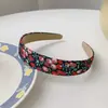 Faixa de cabelo xadrez floral vintage, faixa de cabeça de aba larga, cartão de cabelo de saída, acessórios de cabelo estilo super fada mori, chapéus femininos de estilo coreano