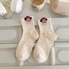 Calcetines de Conejo de Peluche de Hilo de Lunares para Mujer Primavera y Verano Tubo Medio Algodón Ins Modernos Corea del Sur Lindo Dulce Dibujo Animado Calcetines