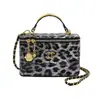 Popular Bolso Cuadrado Pequeño con Estampado de Leopardo de Comercio Exterior, Elegante Bolso de Hombro Cruzado Brillante Estilo Chanel, Bolso Caja Acolchado con Cadena