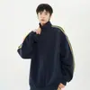 Sudadera cárdigan de moda con tres rayas para hombre, chaqueta a rayas de bloques de color estilo americano para otoño, top fresco y holgado para pareja