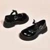 Zapatos de vestir planos con lazo para niños mayores, zapatos de princesa, zapatos de piel para niñas, zapatos negros de piel para actuación y escuela para primavera y otoño