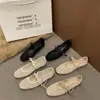 Zapatos Mary Jane Planos de Malla con Encaje, Punta Cuadrada, Correa con Lazo y Lunares para Mujer, Versátiles, Colección Primavera 2026