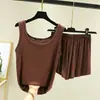 Conjunto de pijama de verano para mujer, top sin mangas de modal y shorts, fino, corte holgado, se puede usar para salir, pijama casual de dos piezas sin mangas
