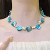 Colar Estrela do Mar Estilo Oceano Transfronteiriço Europeu e Americano, Corrente de Clavícula Exagerada com Personalidade, Concha Imitação Azul Irregular, Acessório para Mulheres
